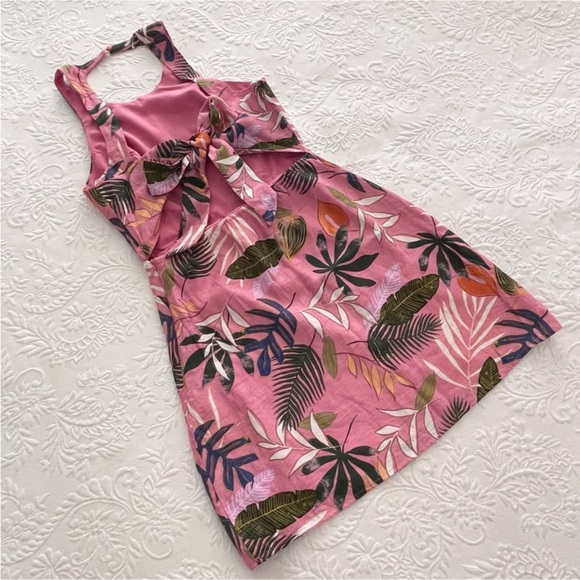 NWOT Lulus Exotic Escape Pink Tropical Print Sleeveless Tie-Back Mini Dress - Picture 4 of 12